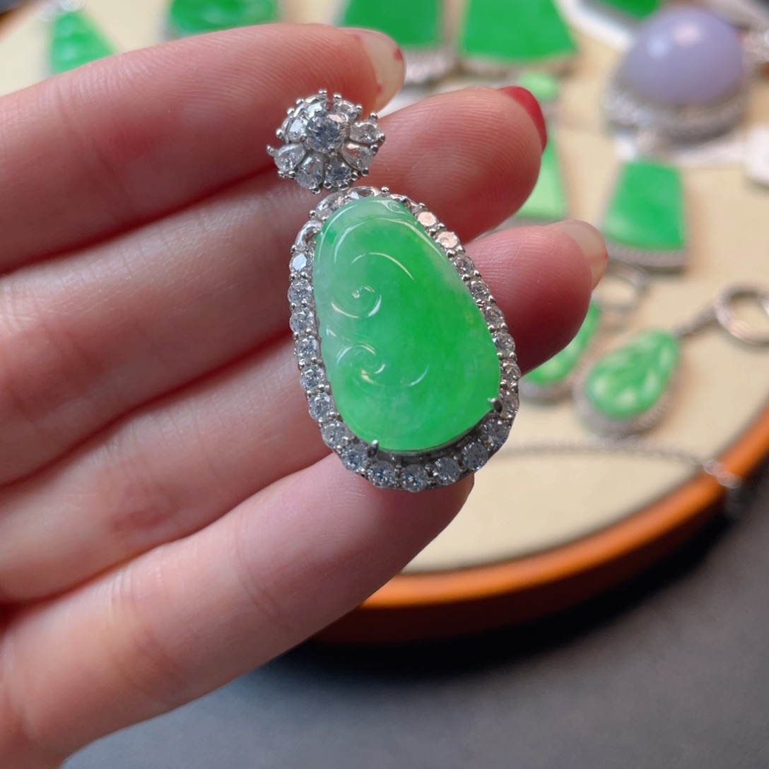 翡翠吊坠(不含链)银S925镶嵌