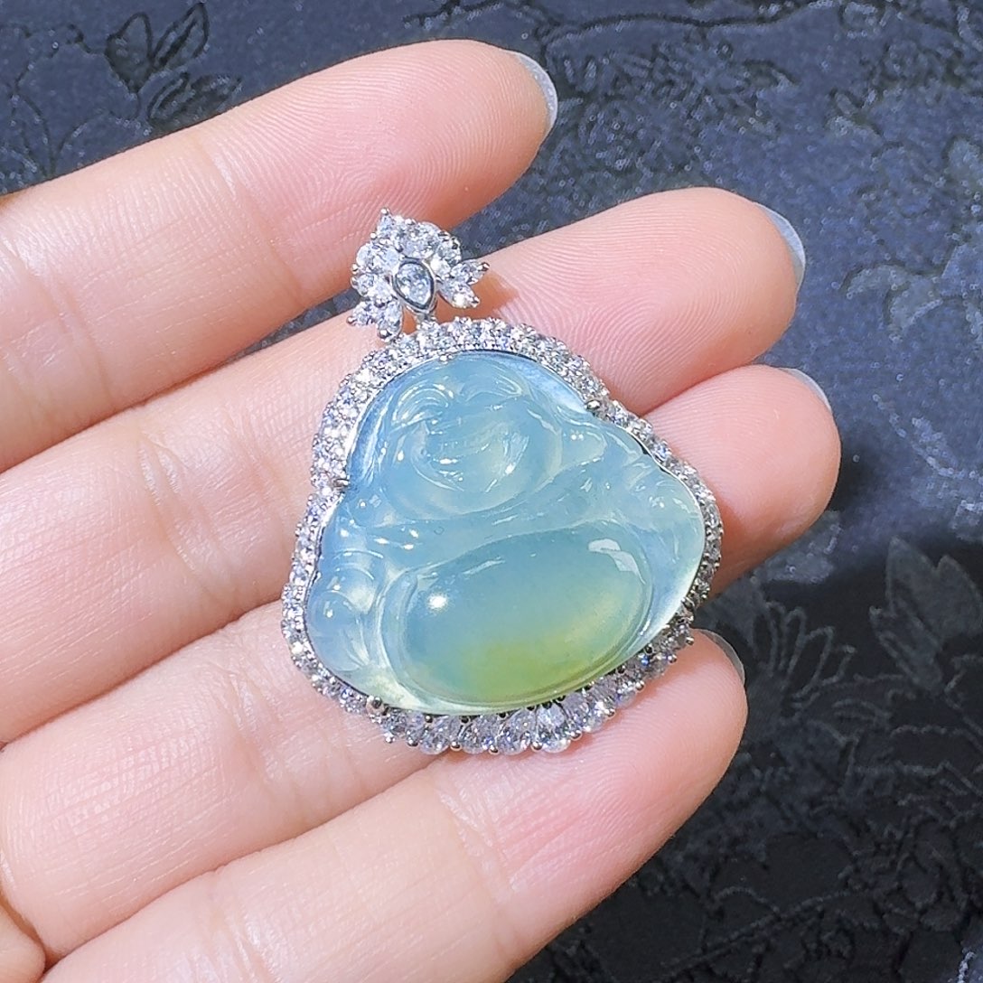 翡翠吊坠(不含链)银S925镶嵌佛公