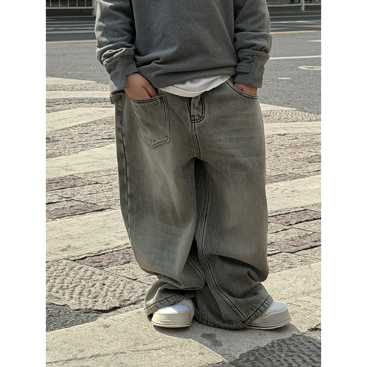 韩版休闲百搭潮流牛仔裤2025年冬季中小童男童高品质加绒纽扣开襟