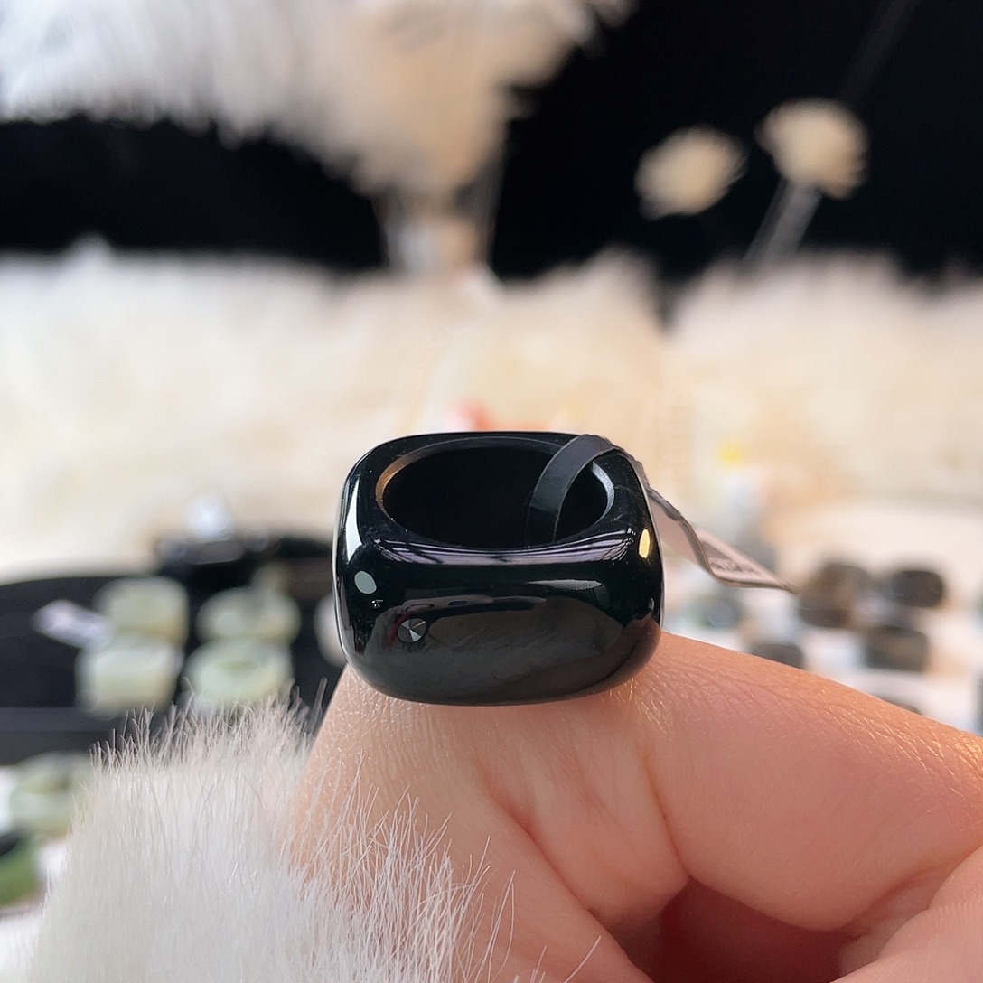 和田玉未镶嵌戒指k128黑青方圆17.2mm