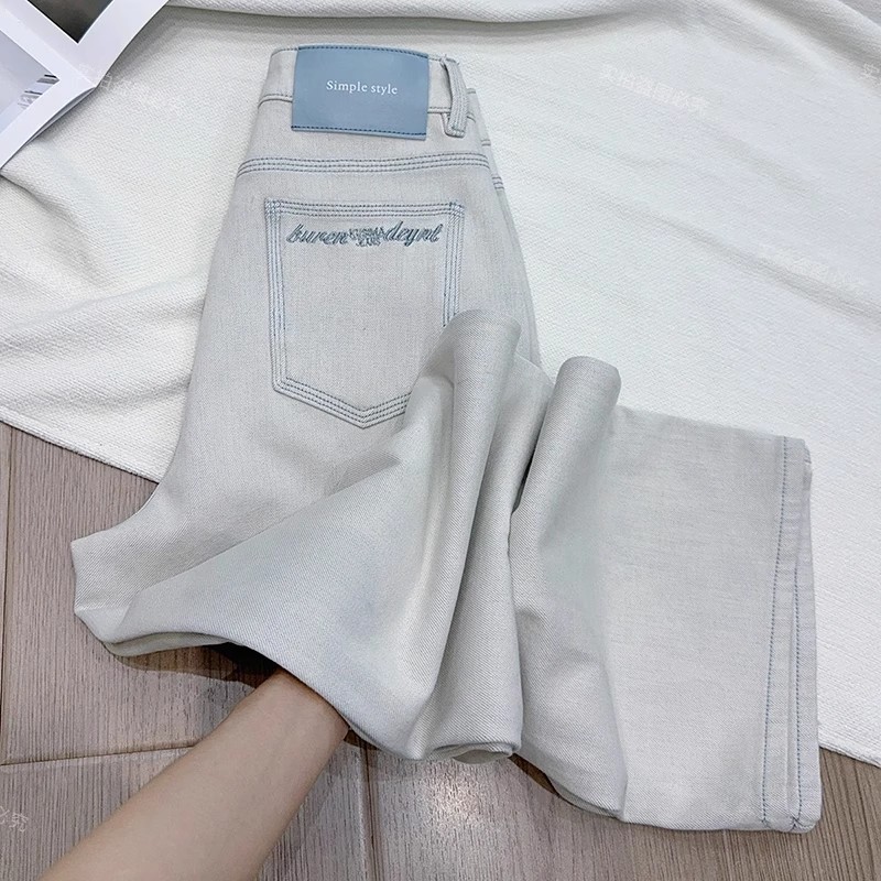 2025夏季新款高腰窄版阔腿裤直筒百搭显瘦休闲薄款九分牛仔裤