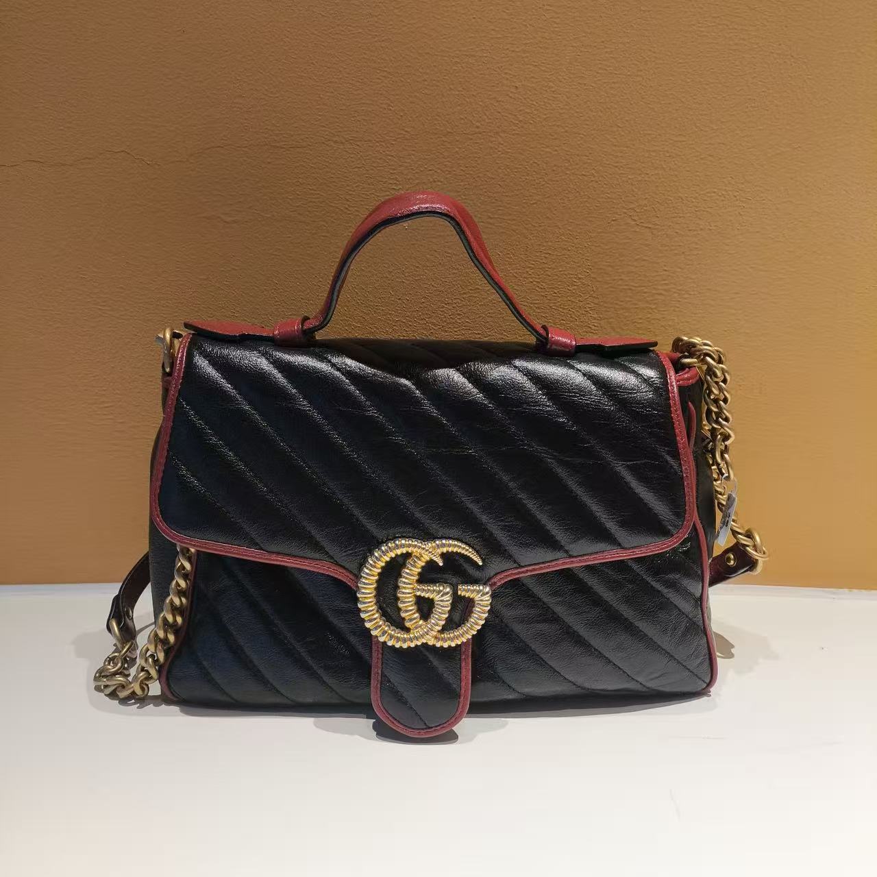 95新 GUCCI/古驰 古驰马蒙黑红拼色邮差包