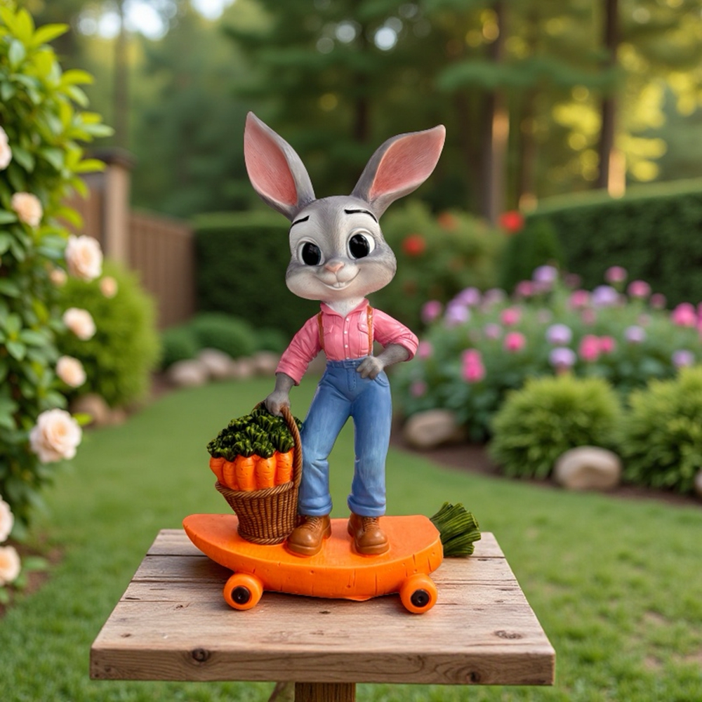 可爱卡通兔子朱迪骑滑板装饰品摆件户外花园庭院落地雕塑小品