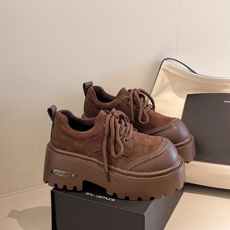 英伦风加绒厚底乐福鞋女2025秋冬新款时尚百搭小个子增高休闲单鞋