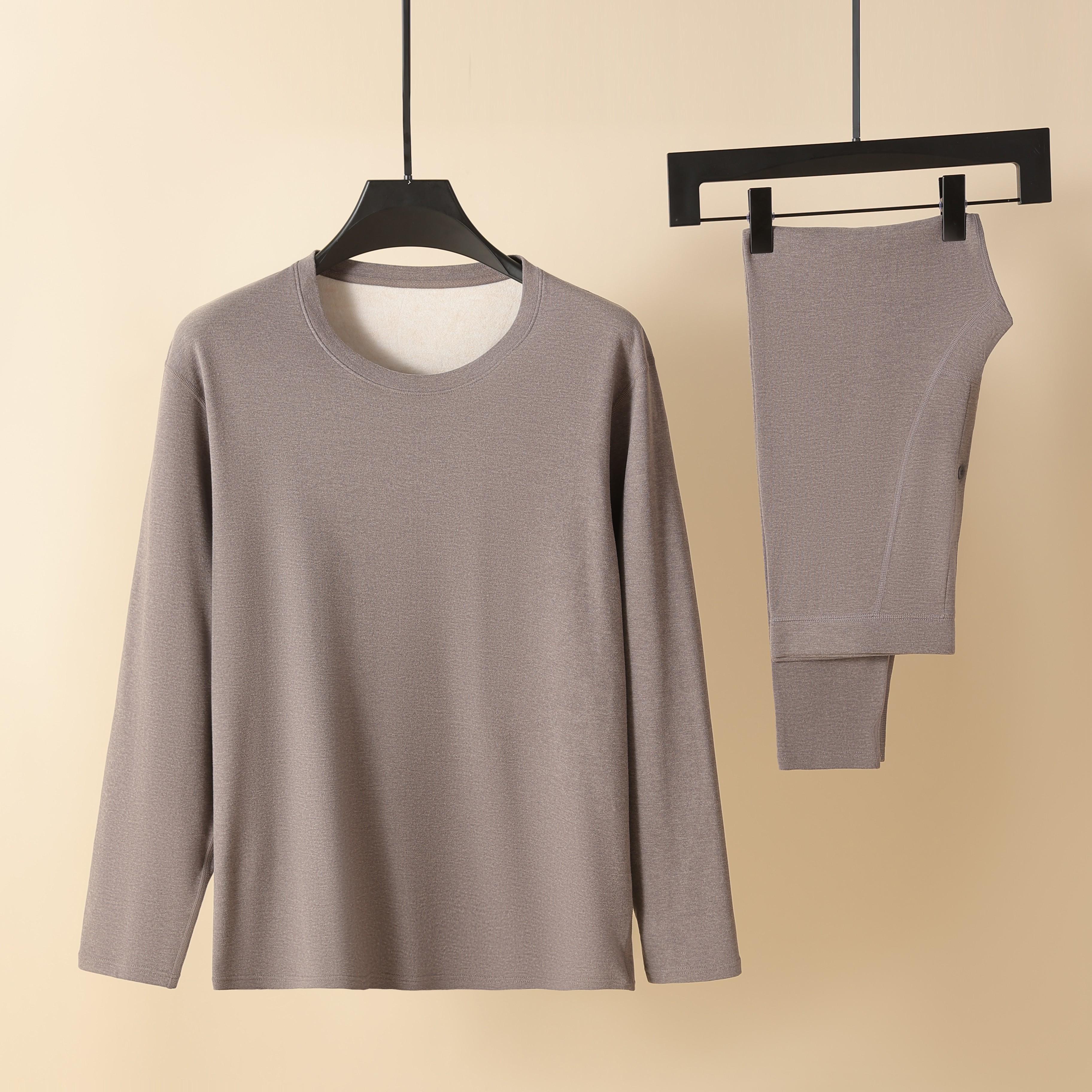 男士圆领加厚磨绒加绒保暖内衣内穿秋衣套装适合秋冬季