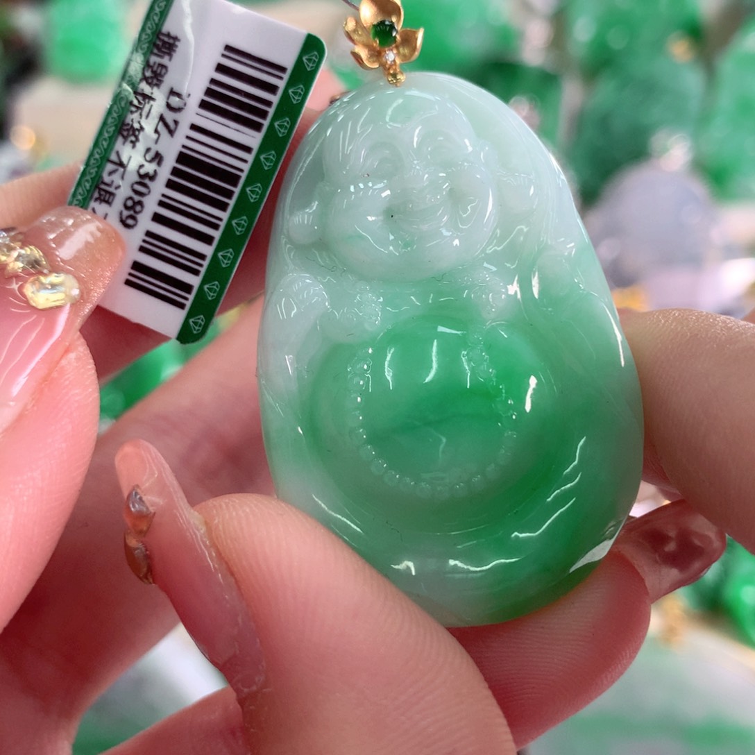 翡翠吊坠(不含链)18K金镶嵌