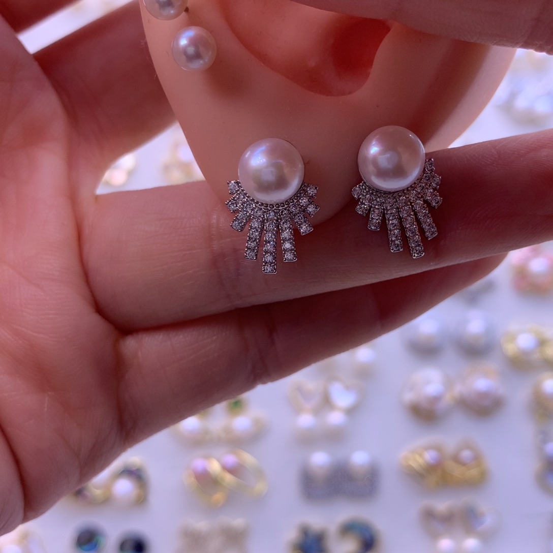 合金淡水珍珠耳饰