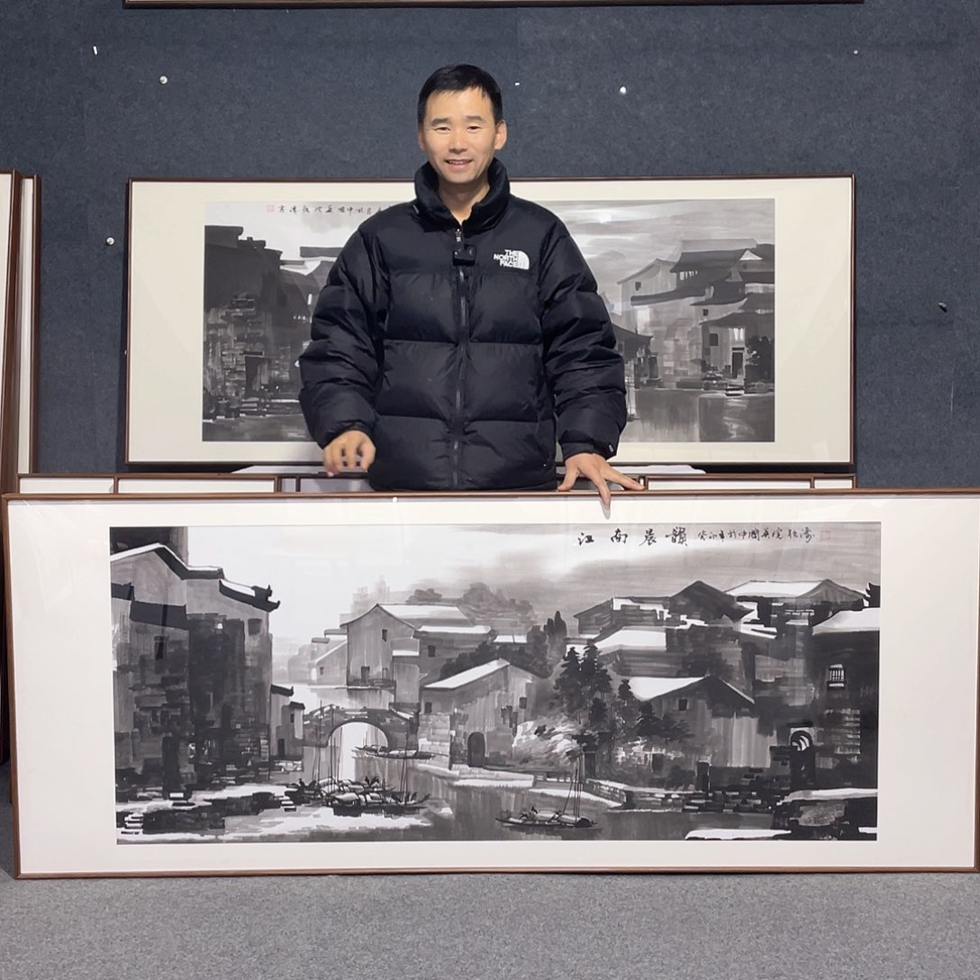 国画手绘画作品带框发