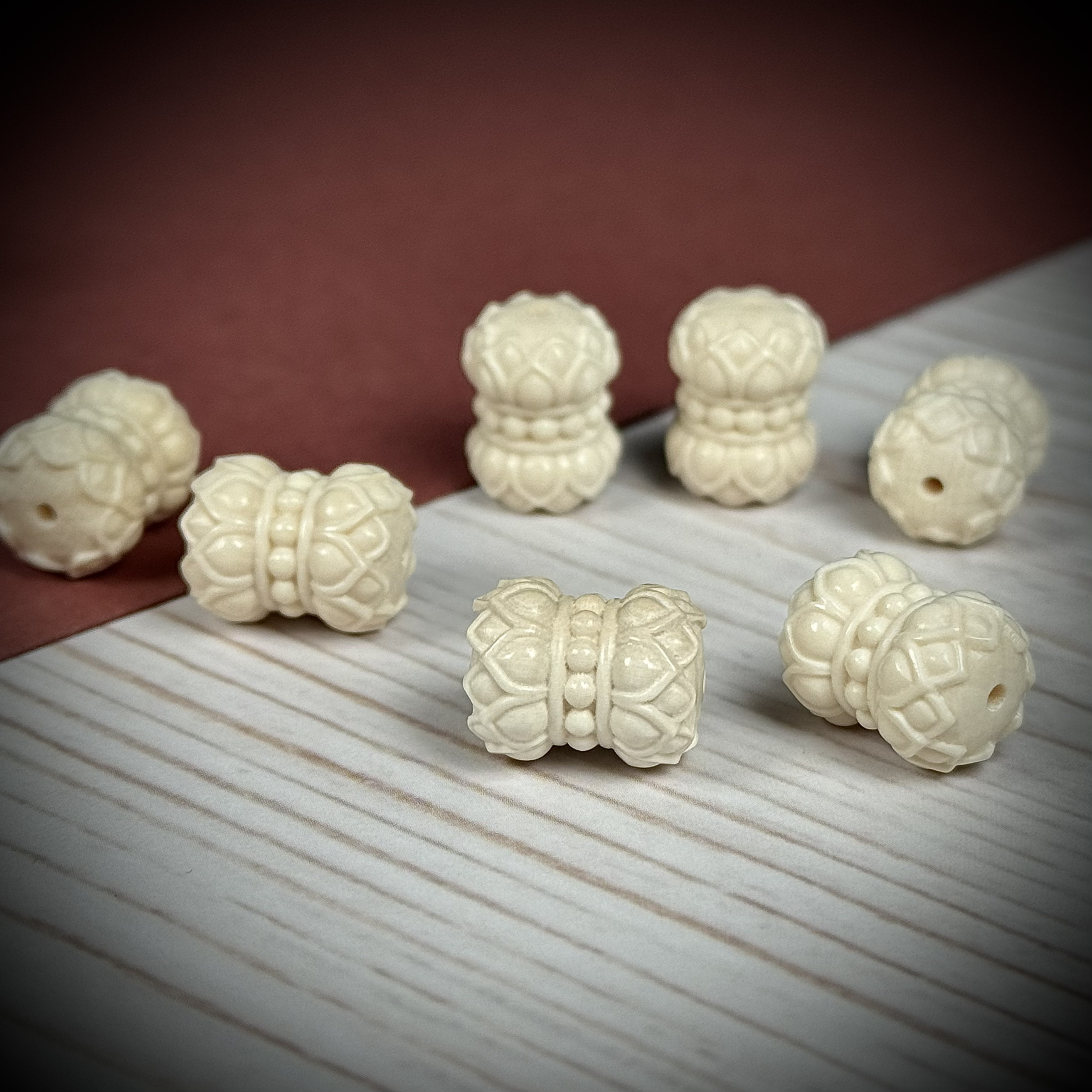 A386天然猛犸象牙并蒂莲桶珠约11*14+mm 支持鉴定假一罚十