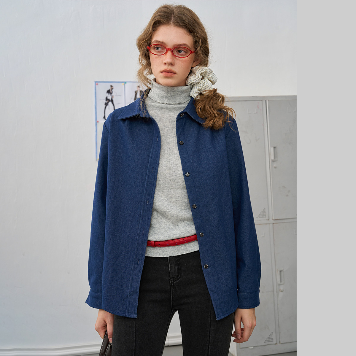 【茉茉专属】复古内搭叠穿气质牛仔打底衬衣女式衬衫AEW4S1Z43