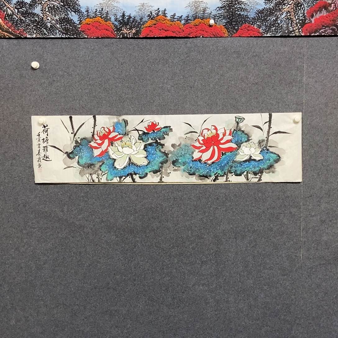 国画四尺对开花鸟一副