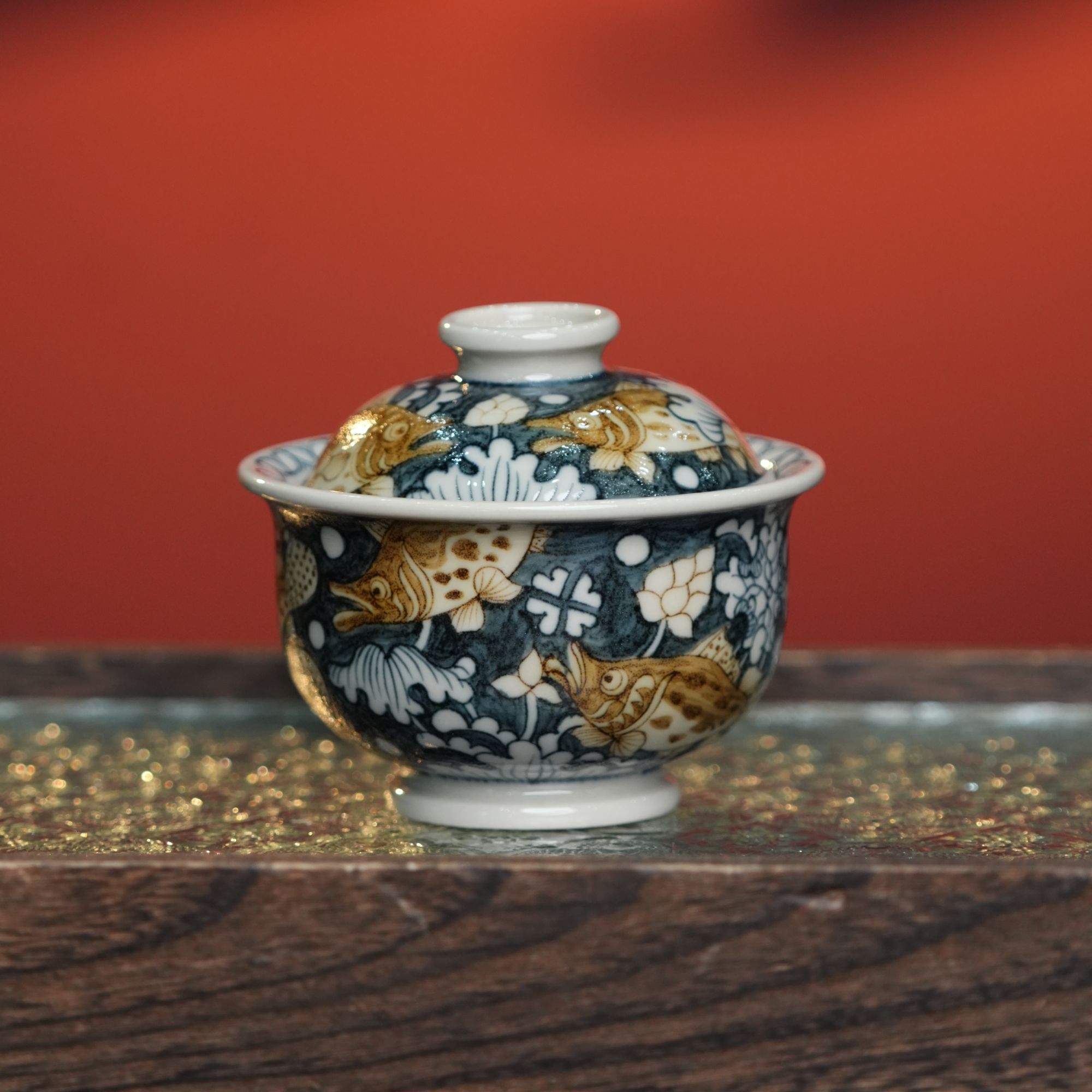 【央广甄瓷】立勤堂 -釉里金九鳜布袋盖碗