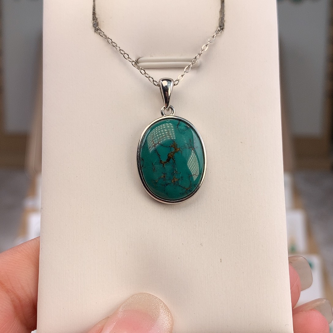 绿松石银S925镶嵌吊坠(不含链)