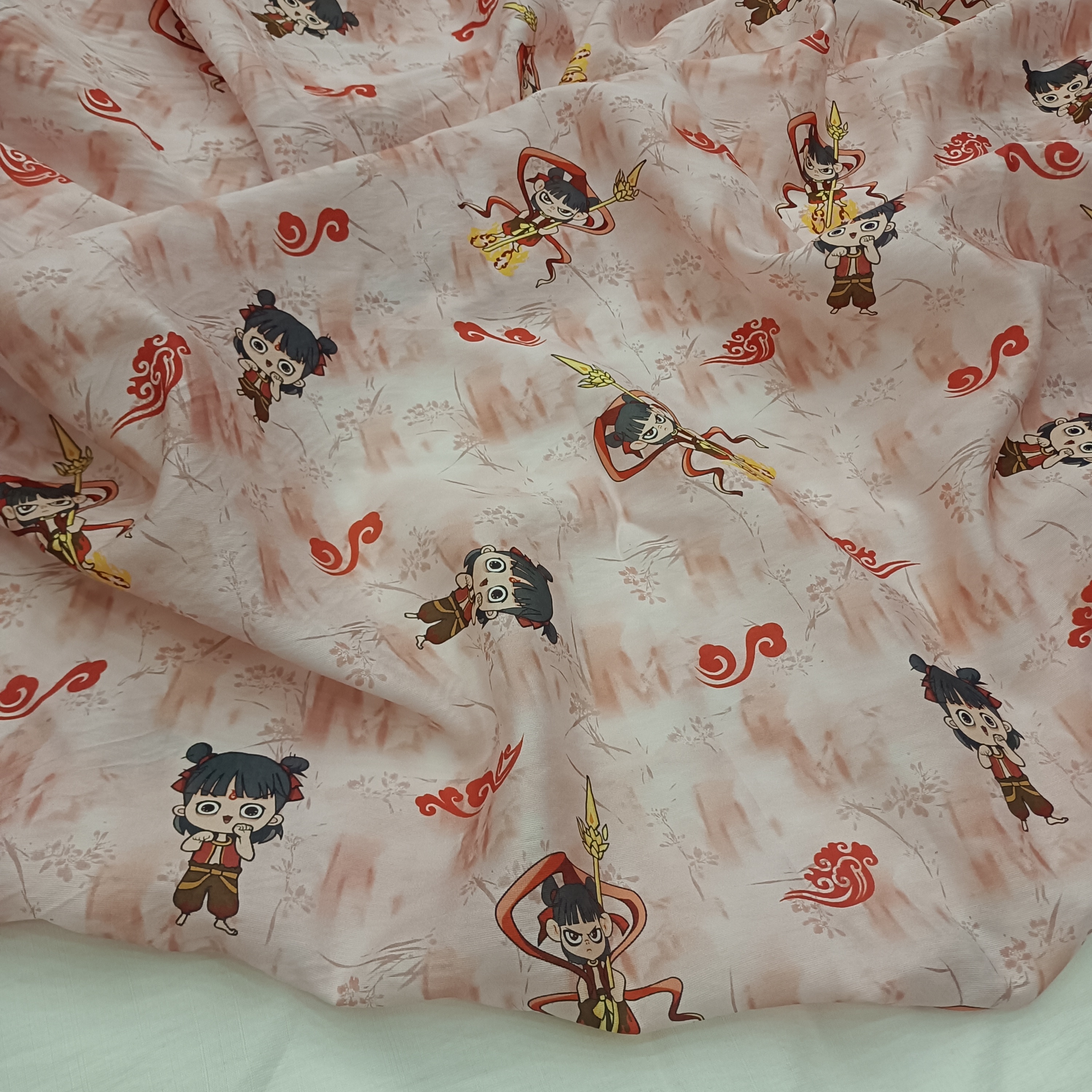【哪吒2系列 】5D浮雕新款夏季天丝苎麻透气 连衣裙套装家居服面料