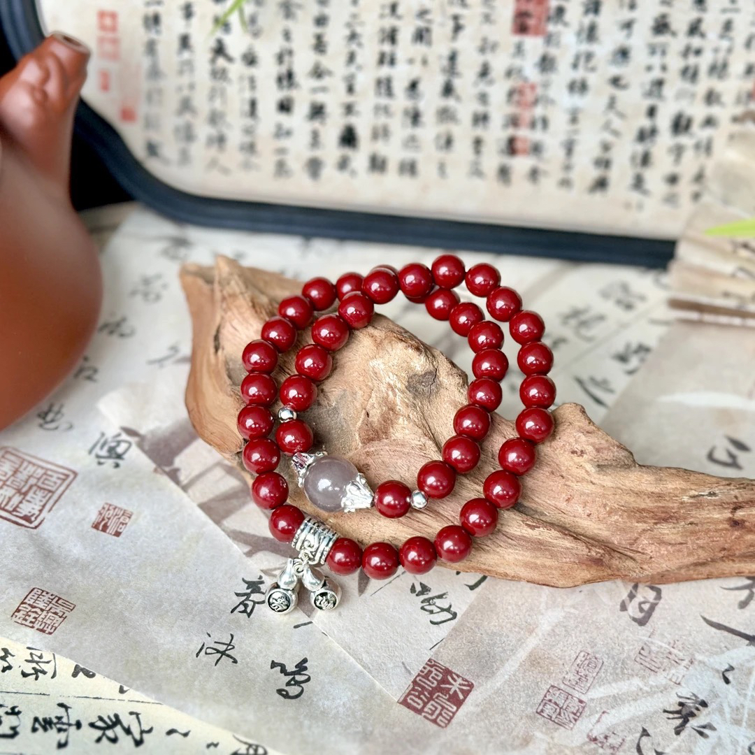 含辰砂工艺品精品双圈手串（无礼盒）