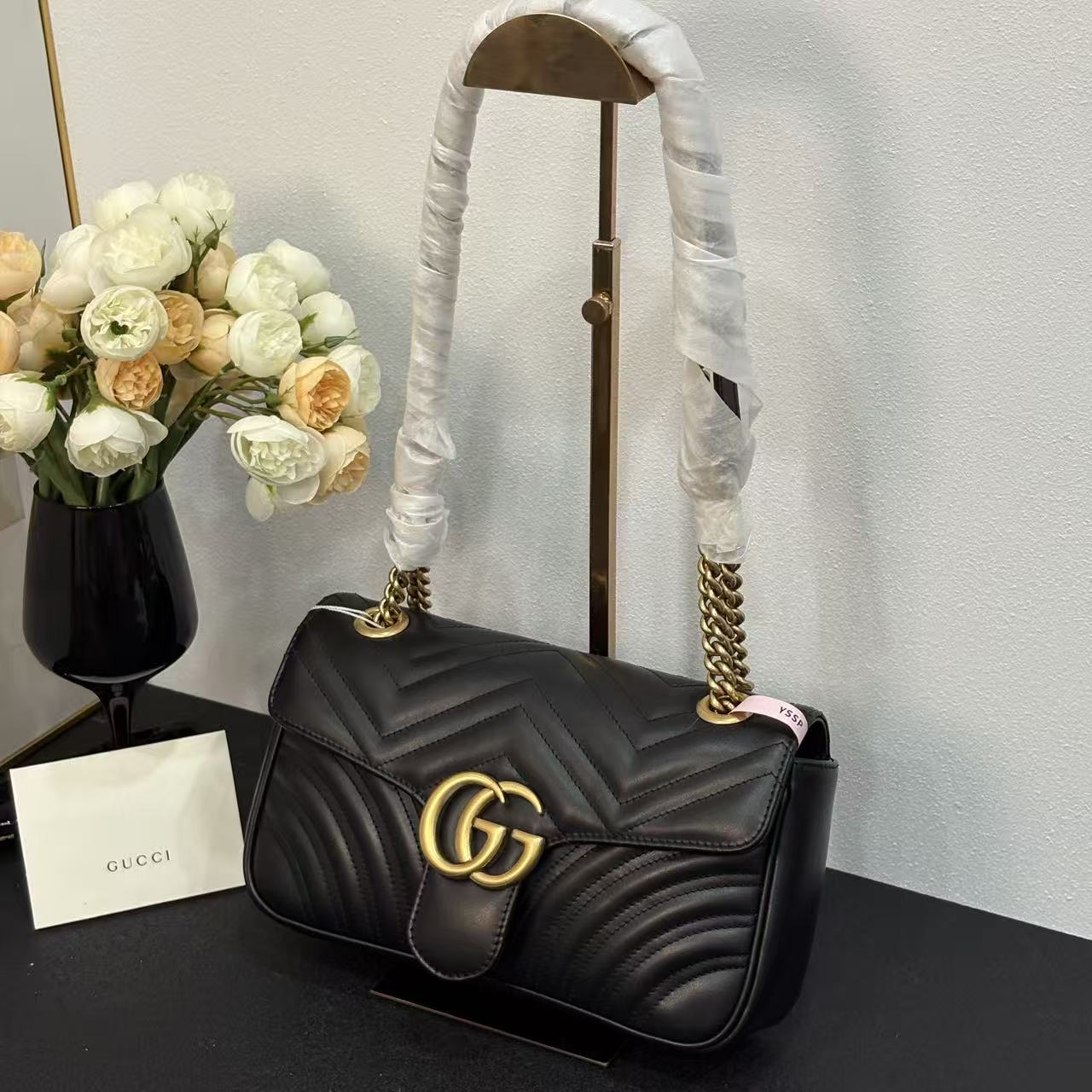 未使用 GUCCI/古驰 壹所奢品/GUCCI 马蒙26 黑金 黑内 单肩斜挎包