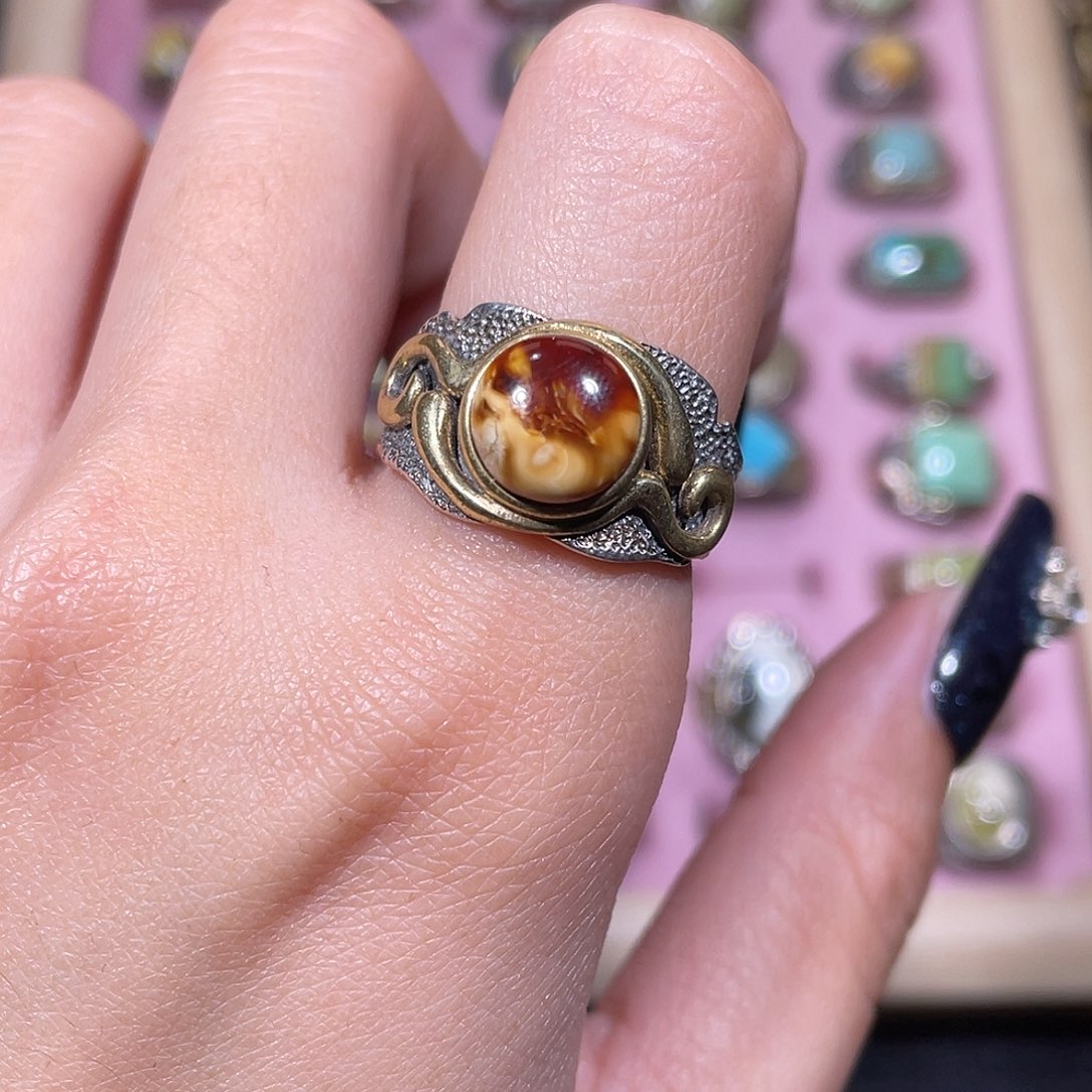 琥珀银S925镶嵌戒指