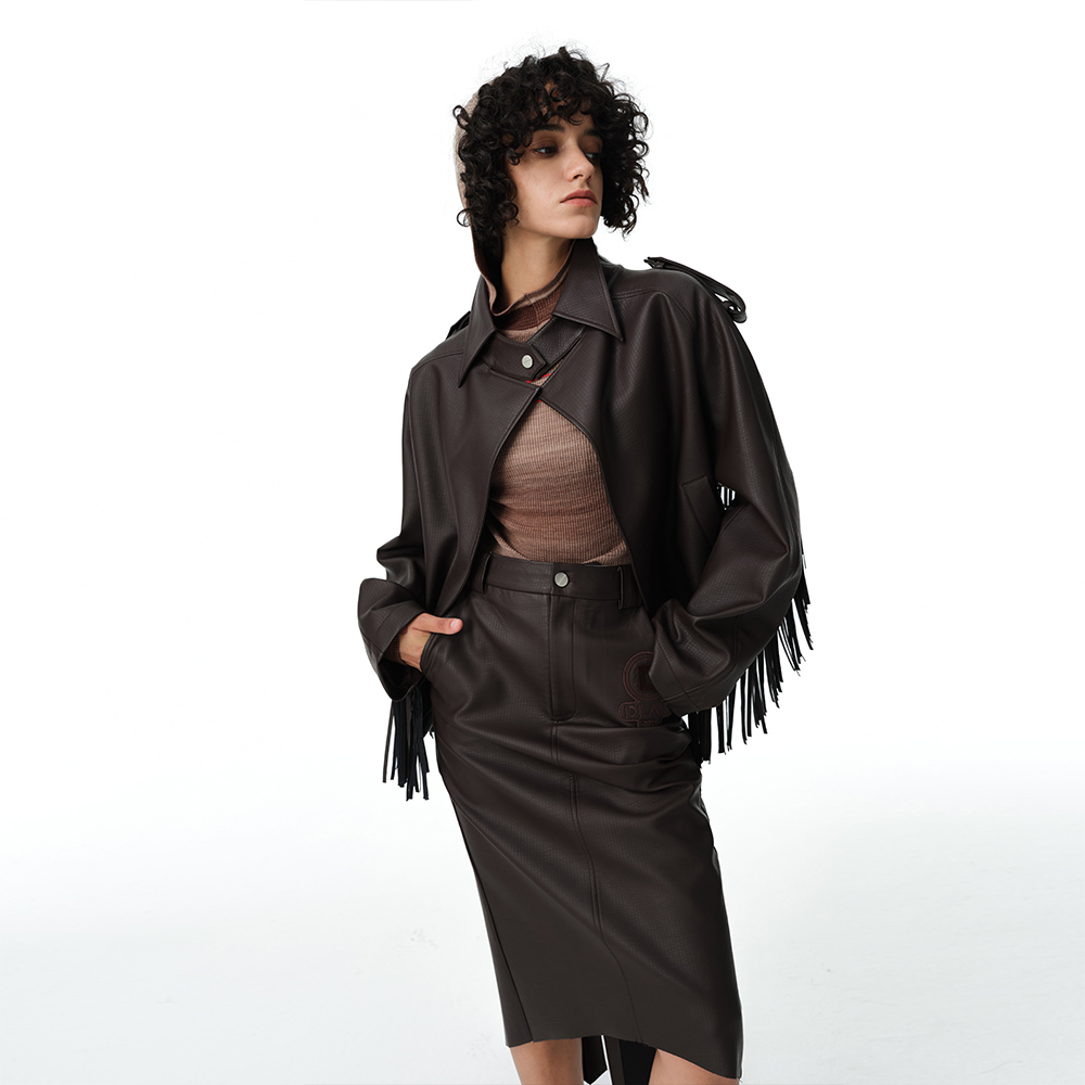 DI.AD 长袖PU皮夹克2024秋季新款宽松廓形小众设计感短款休闲皮衣