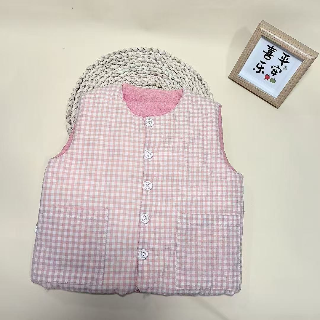 儿童秋冬新款加厚手工棉花【对襟马甲】保暖