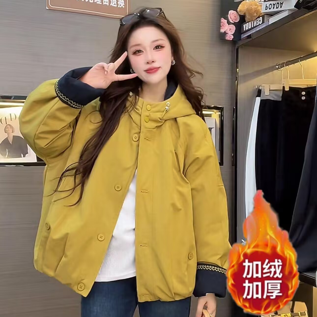 连帽短款棉衣棉服女秋冬新款韩版宽松显瘦上衣休闲刺绣加棉外套潮