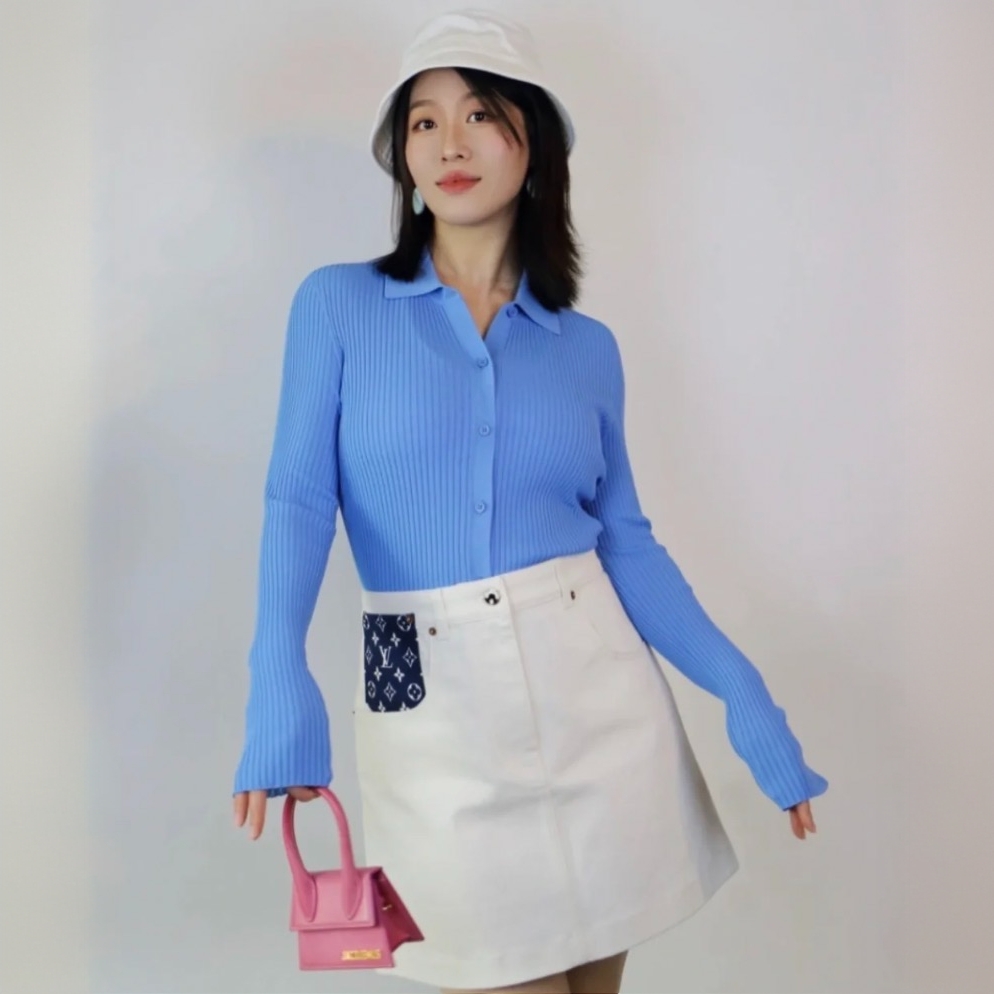 99新 LouisVuitton/路易威登 H14406 白色老花牛仔半身裙 34码