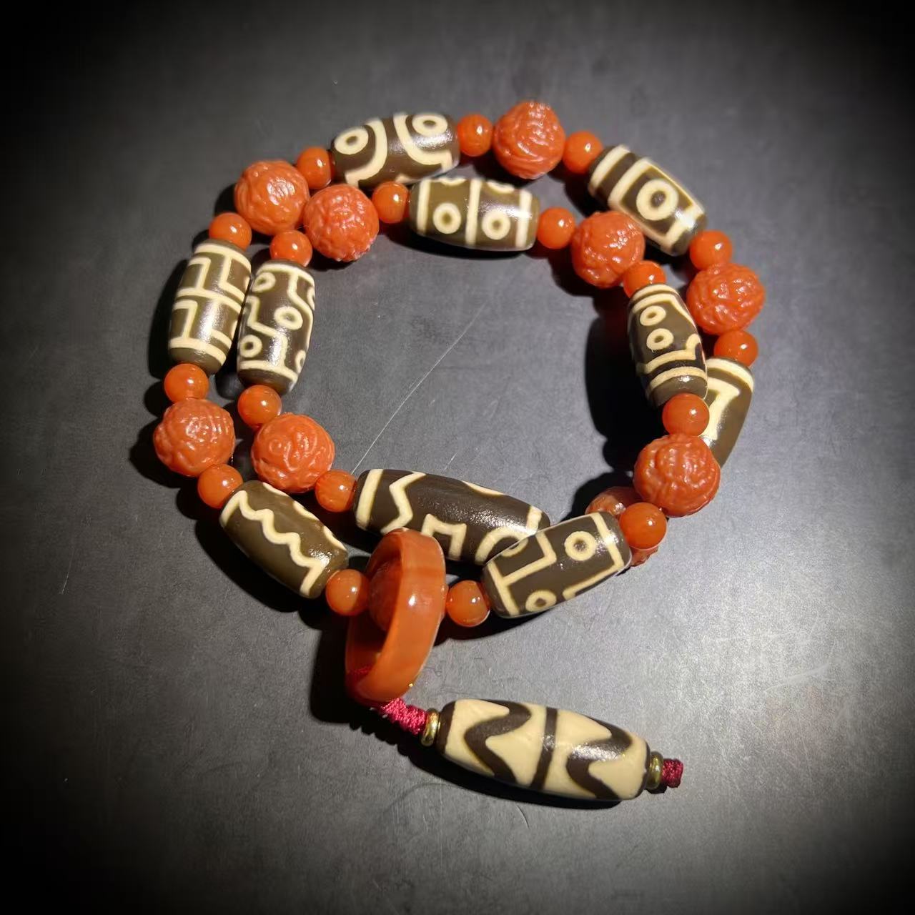 四九城收藏天珠玛瑙手持珠阵1到9眼双线虎牙男女款挂饰gsj0428