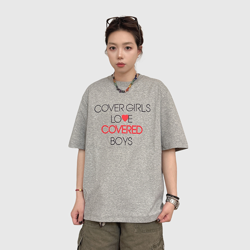 美式街头短袖t恤男女宽松2025夏季小众手摇刺绣字母打底衫上衣