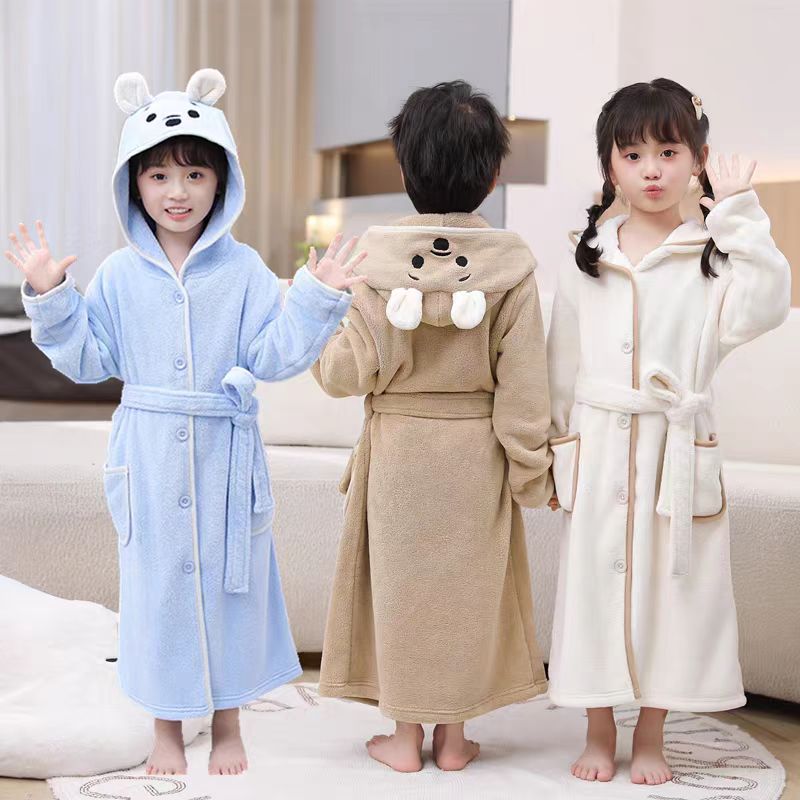 A类可穿浴巾儿童浴袍长款带袖睡衣吸水洗澡速干加厚秋冬家居服