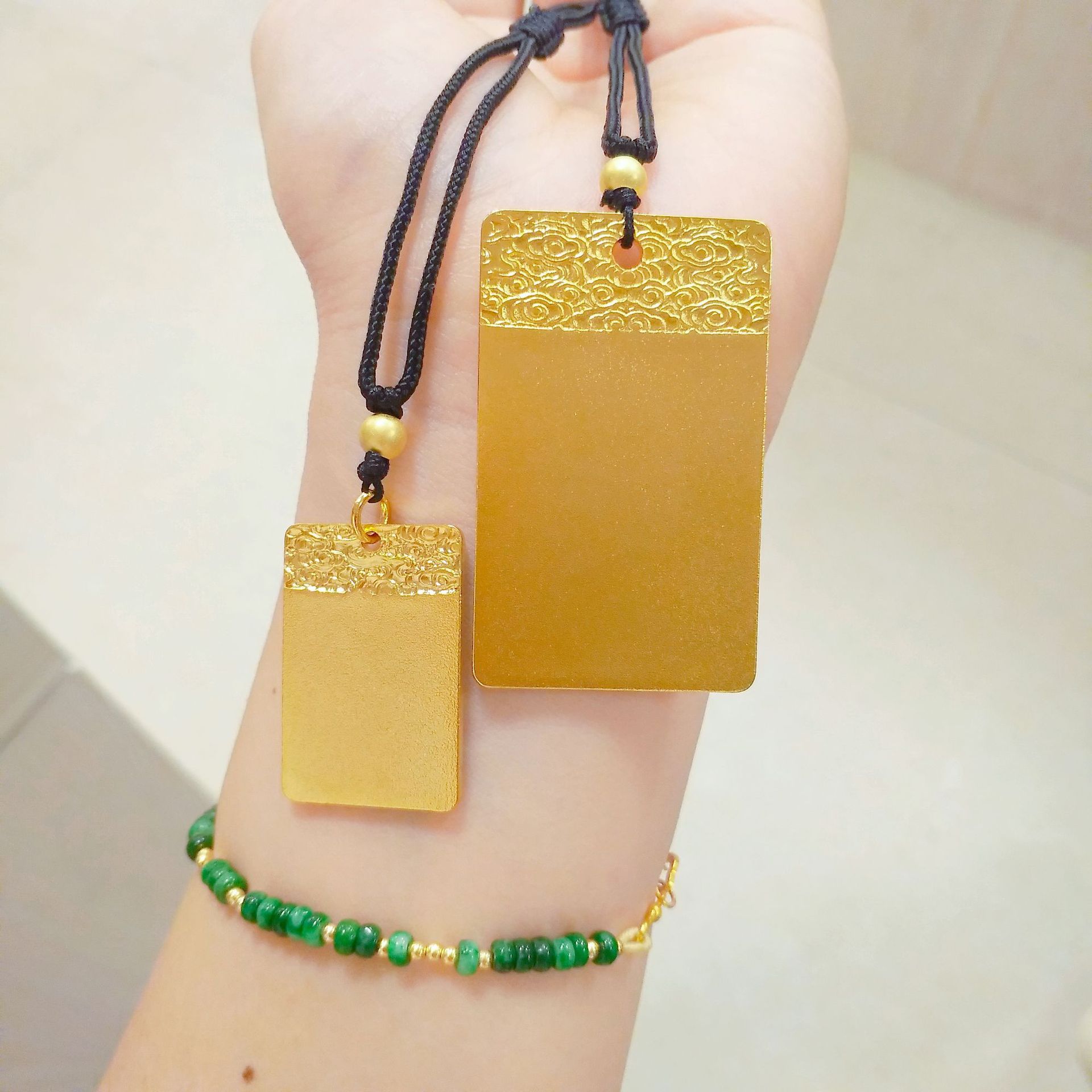 铜镀金祥云无事牌项链男女款长方形大气越南铜合金无事方牌吊坠批