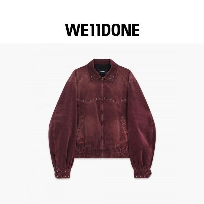 【新品6折】WE11DONE男女同款灰色铆钉水洗丝绒夹克25-054