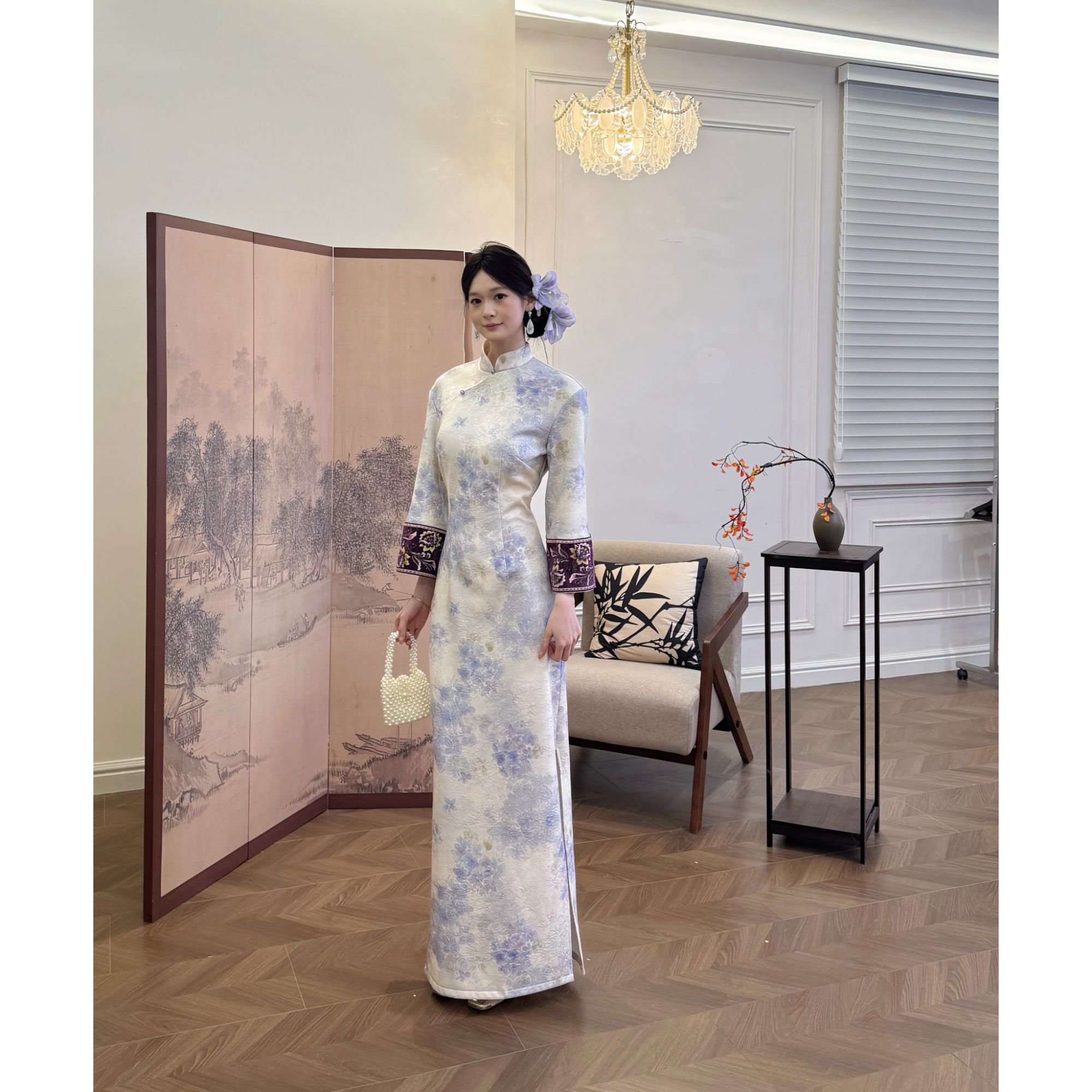 肆意【花非雾】原创自制高级刺绣手工丝绒旗袍倒大袖旗袍连衣裙 