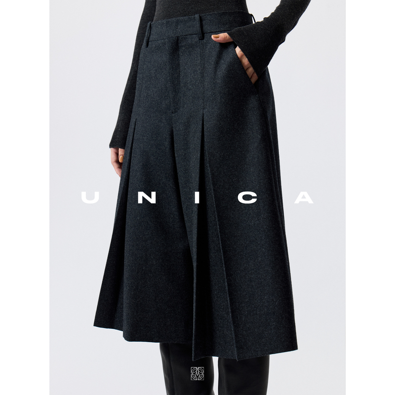 UNICA/造型B备意大利进口VBC法兰绒叠褶阔腿宽松藏肉五分裤