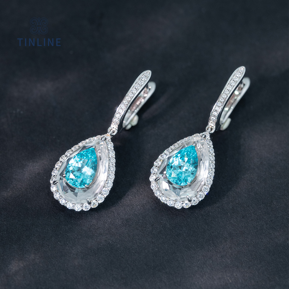 TINLINE 培育蓝宝石「琉璃」耳坠石中石工艺培育帕拉伊巴轻奢小众