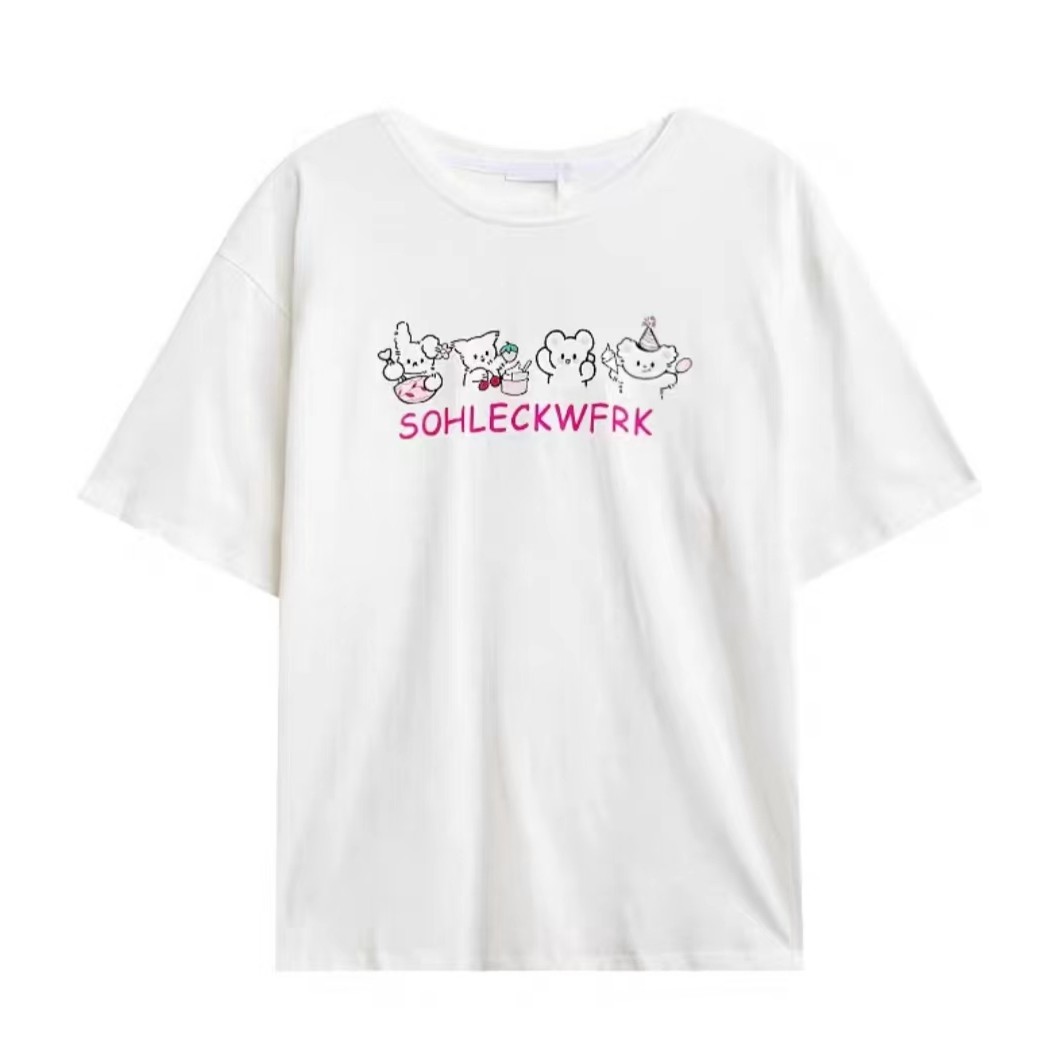 【编号1-15】2025夏季新款时尚简约T恤白色百搭圆领印花潮流女款