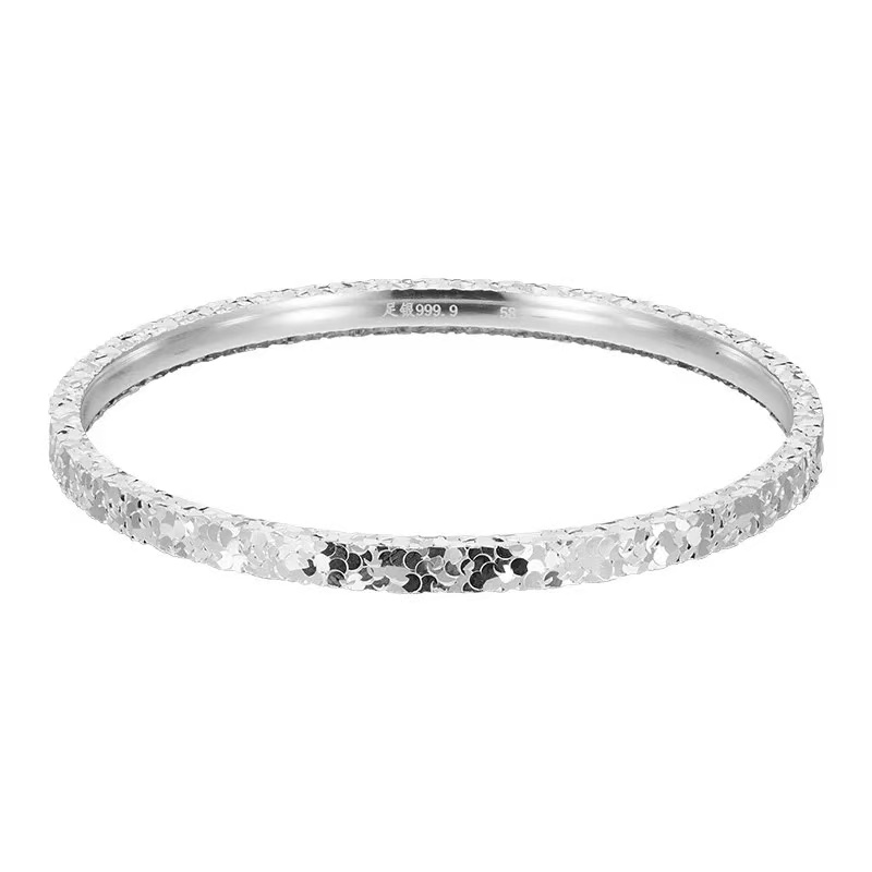 足银手镯 碎冰冰银手镯女款999足银镯子手镯新款时尚高级送女友