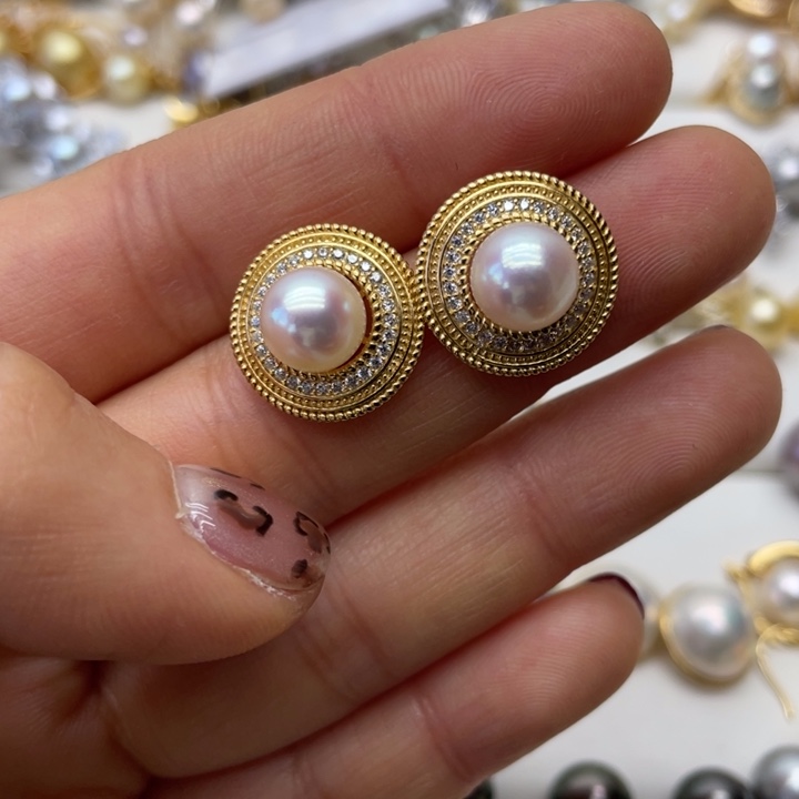 海水珍珠耳饰银S925镶嵌