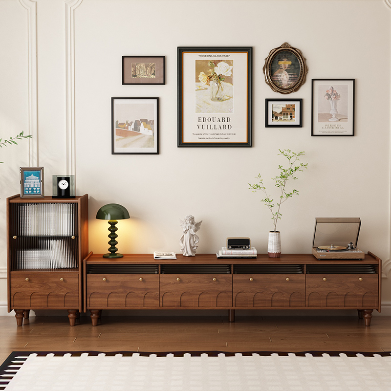 实木电视柜法式中古风客厅家用2025新款多功能复古风储物置物地柜