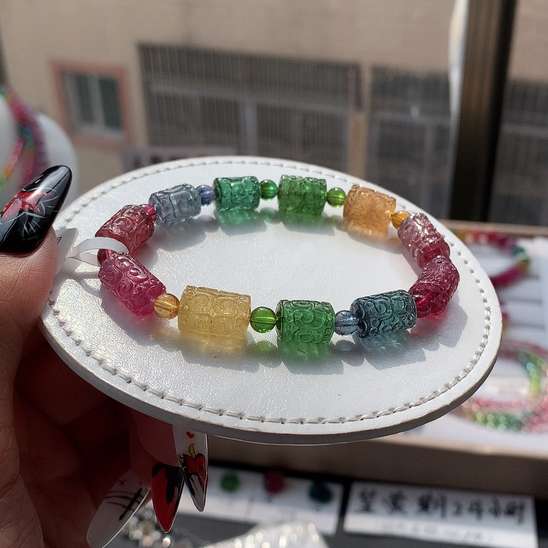 定制碧玺未镶嵌素圈色标回纹