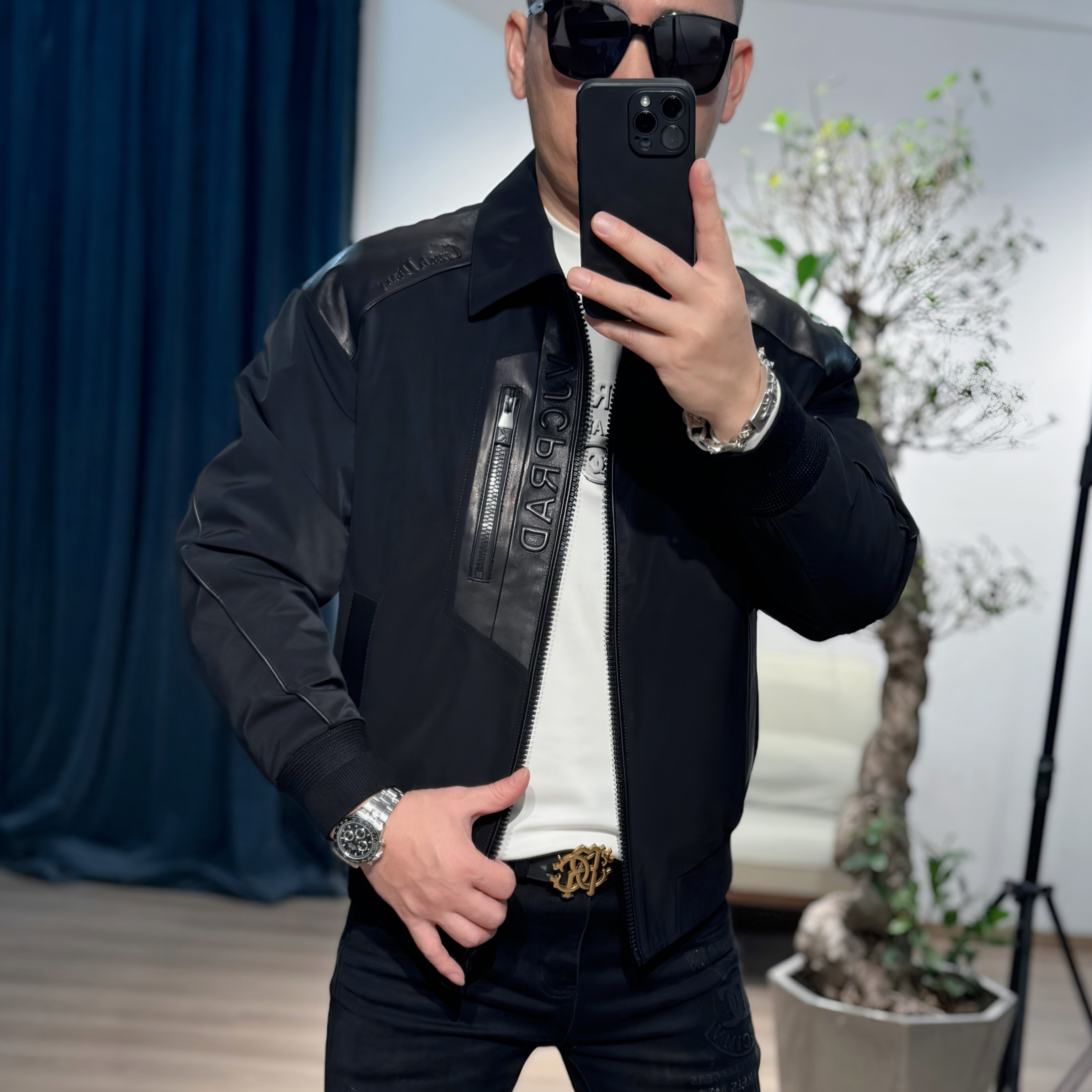 【VG轻奢】25冬季新款男士高端绵羊皮拼接时尚百搭鹅绒服9003