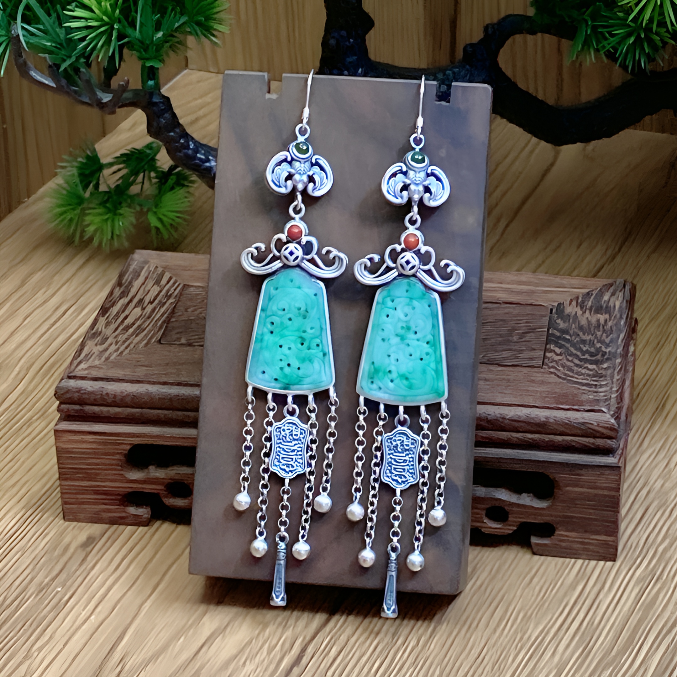 925银耳饰 英英手工制作錾刻银耳饰一对