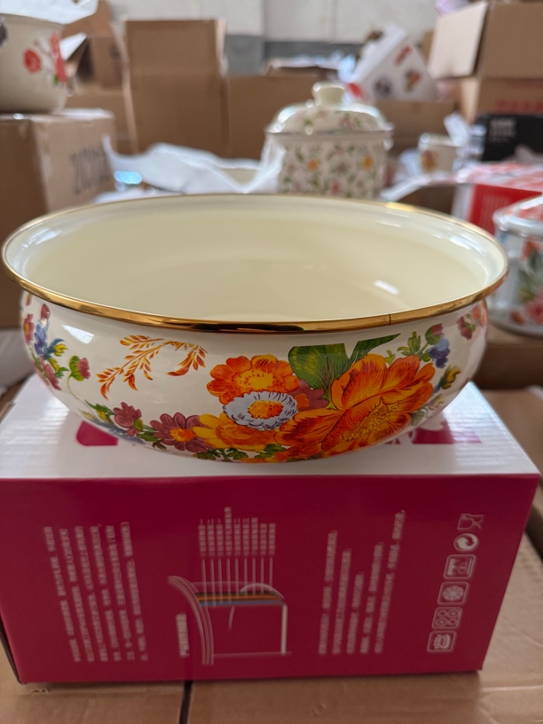 出口26厘米特厚依兰花搪瓷如意盆1个