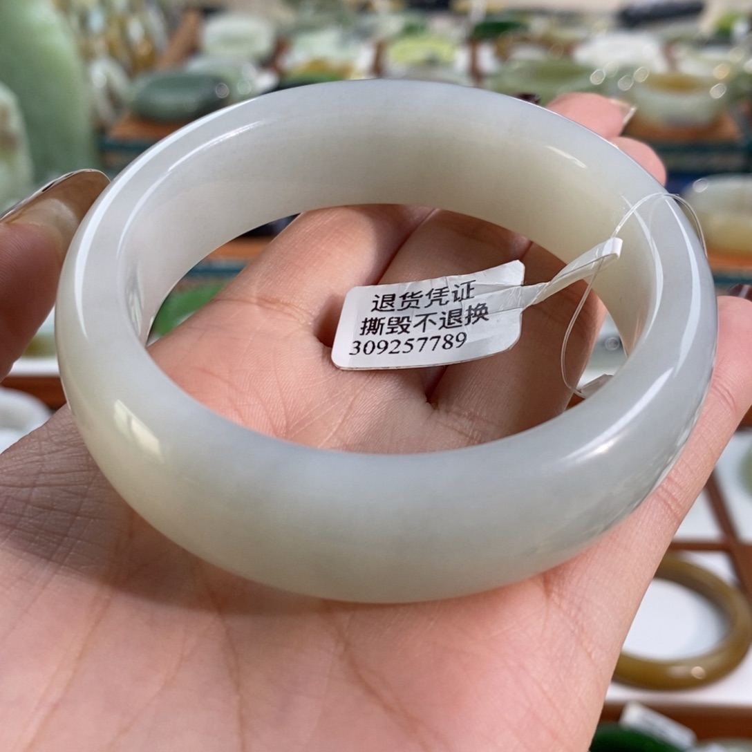 和田玉未镶嵌手镯且末白玉飘青花轮胎59/60