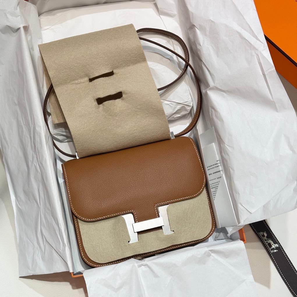 全新未使用 Hermes/爱马仕 金棕银扣单肩包 K刻 