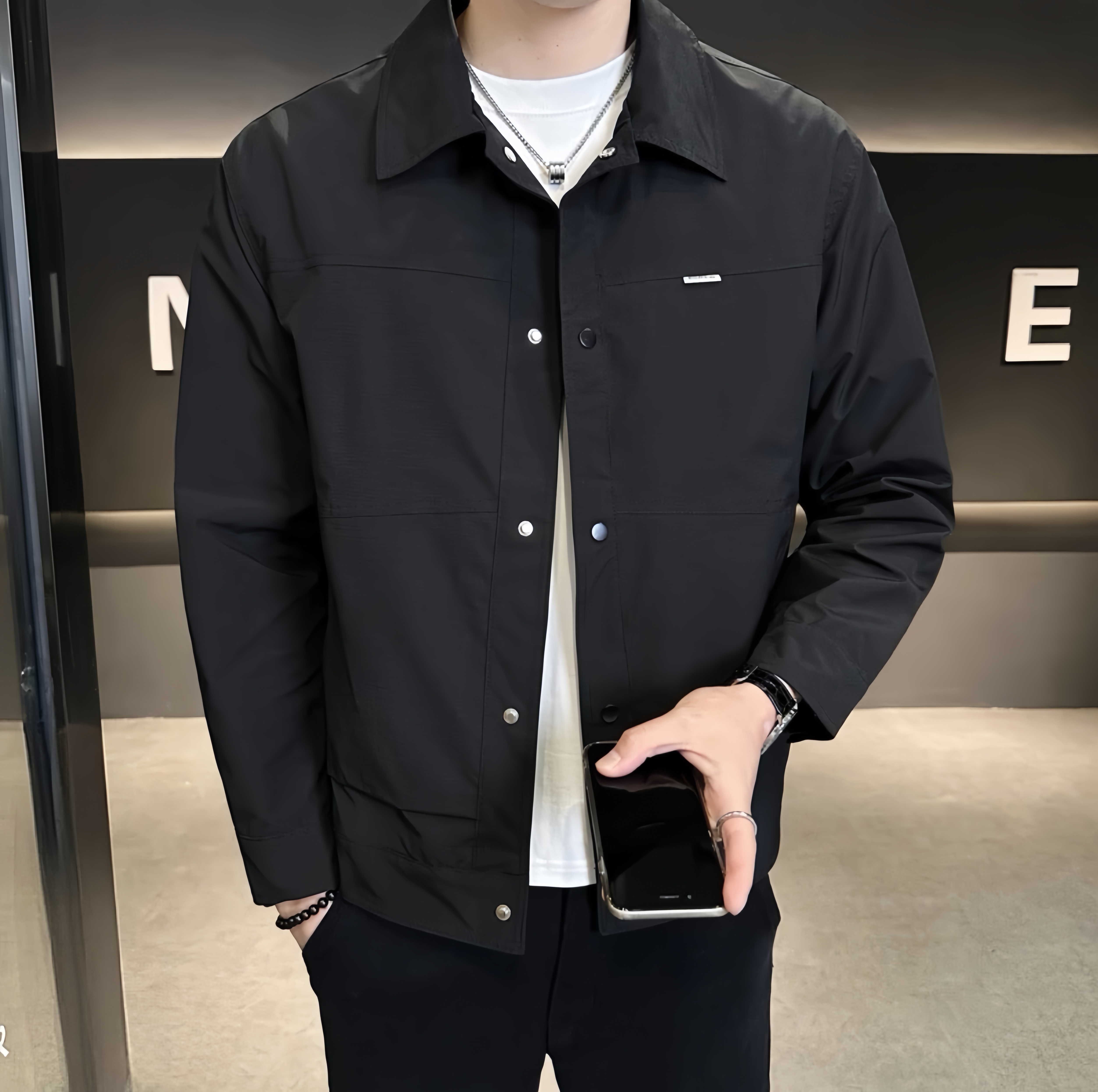 【早秋男士翻领双层夹克】627休闲帅气韩版单排扣春季衬衫薄外套