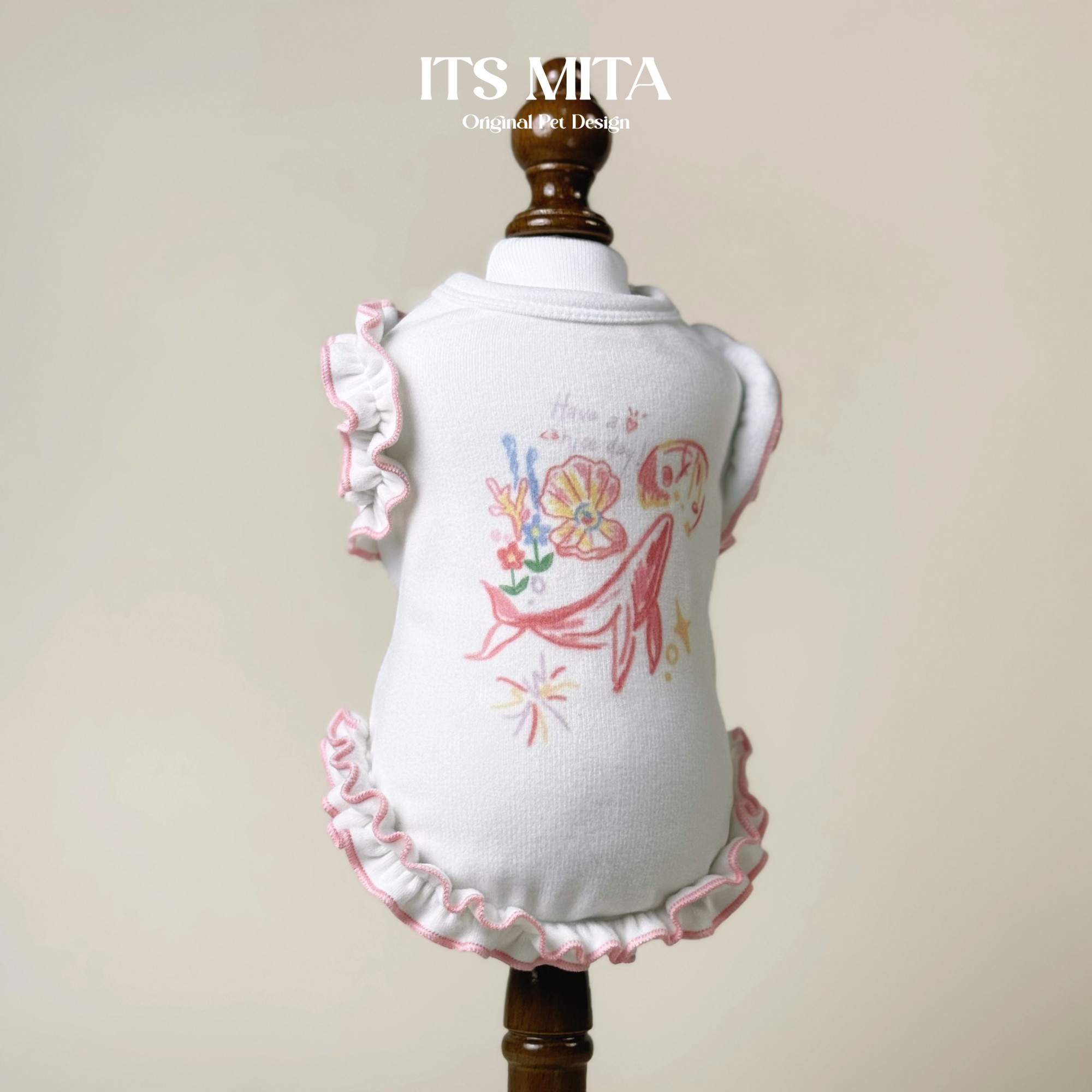 Its Mita 原创宠物刺绣花边连衣裙狗狗公主风飞袖荷叶边粉色裙子