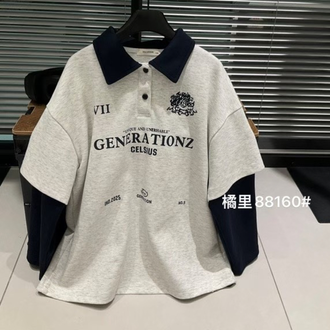 宽松型舒适男长袖春秋POLO衫宽松洋气撞色拼色