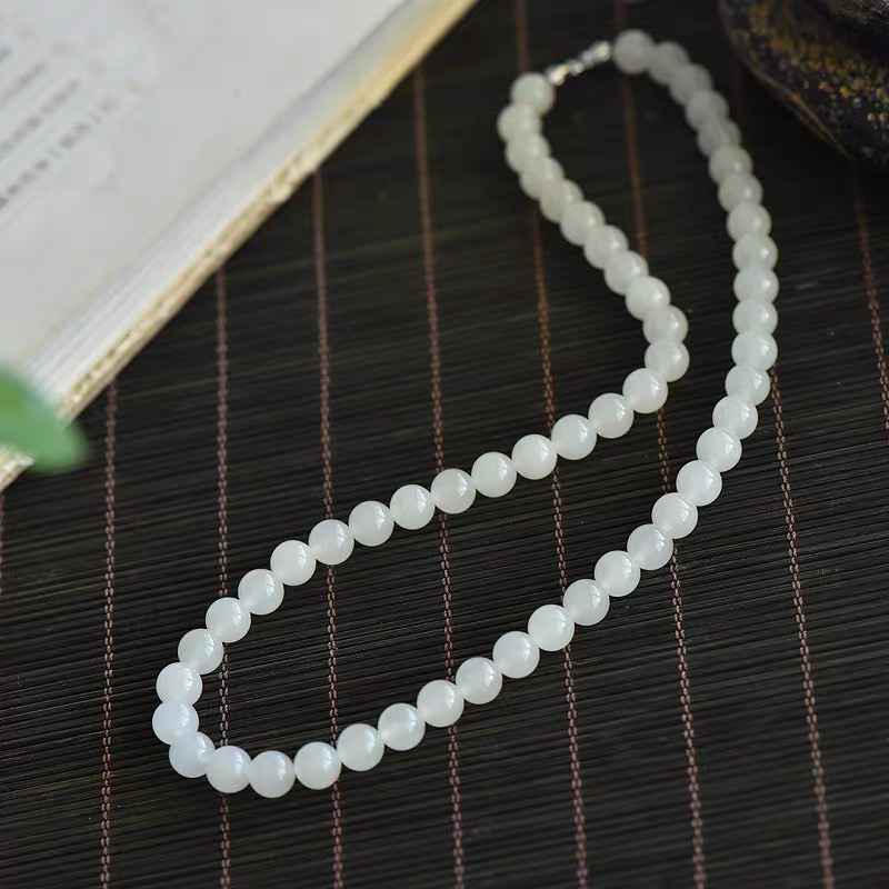 天然和田玉高冰白玉项链青海老坑料羊脂白锁骨链高级感女款配证书