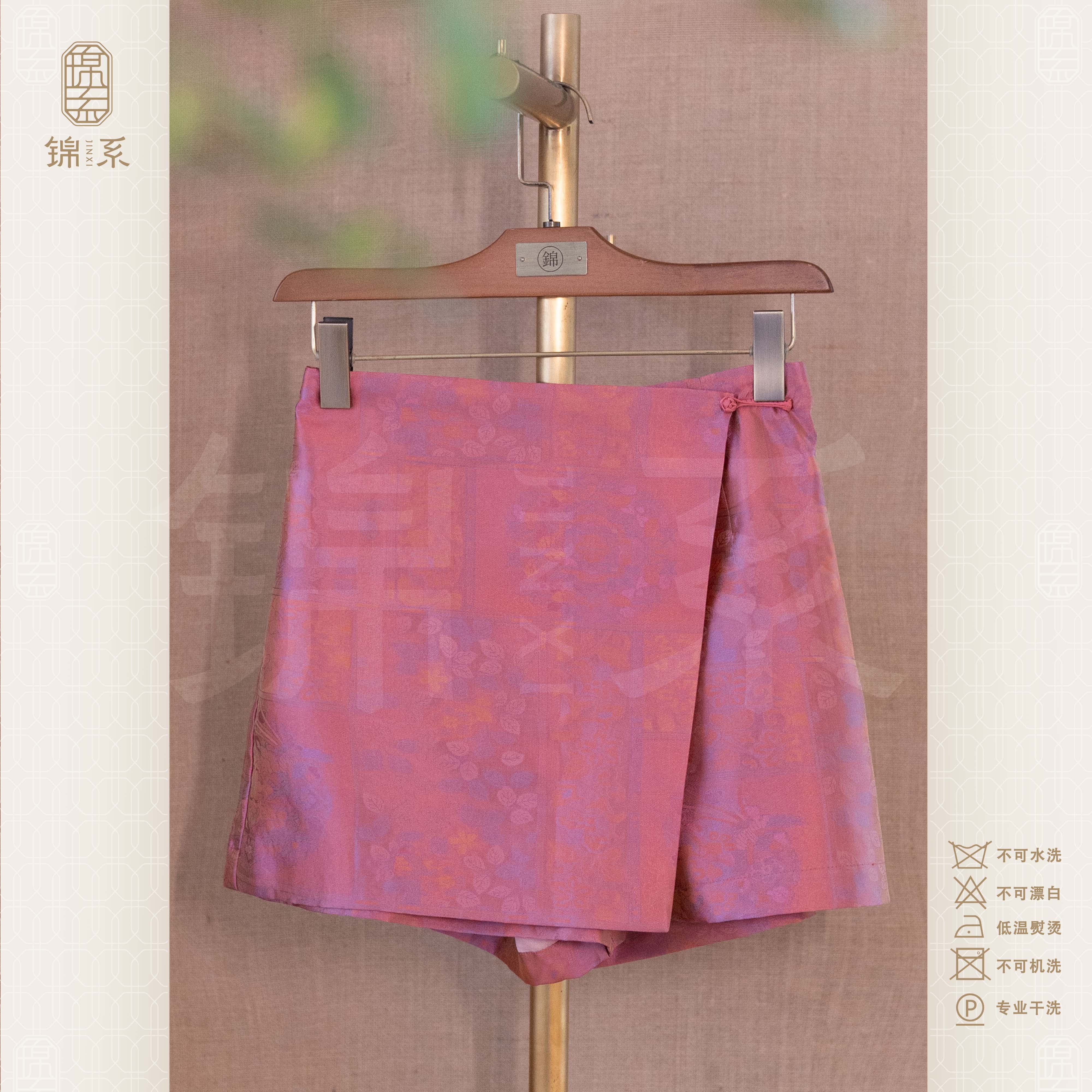 【锦系】真丝新中式国风桑蚕丝后松紧腰螺钿工艺短裤K-382819