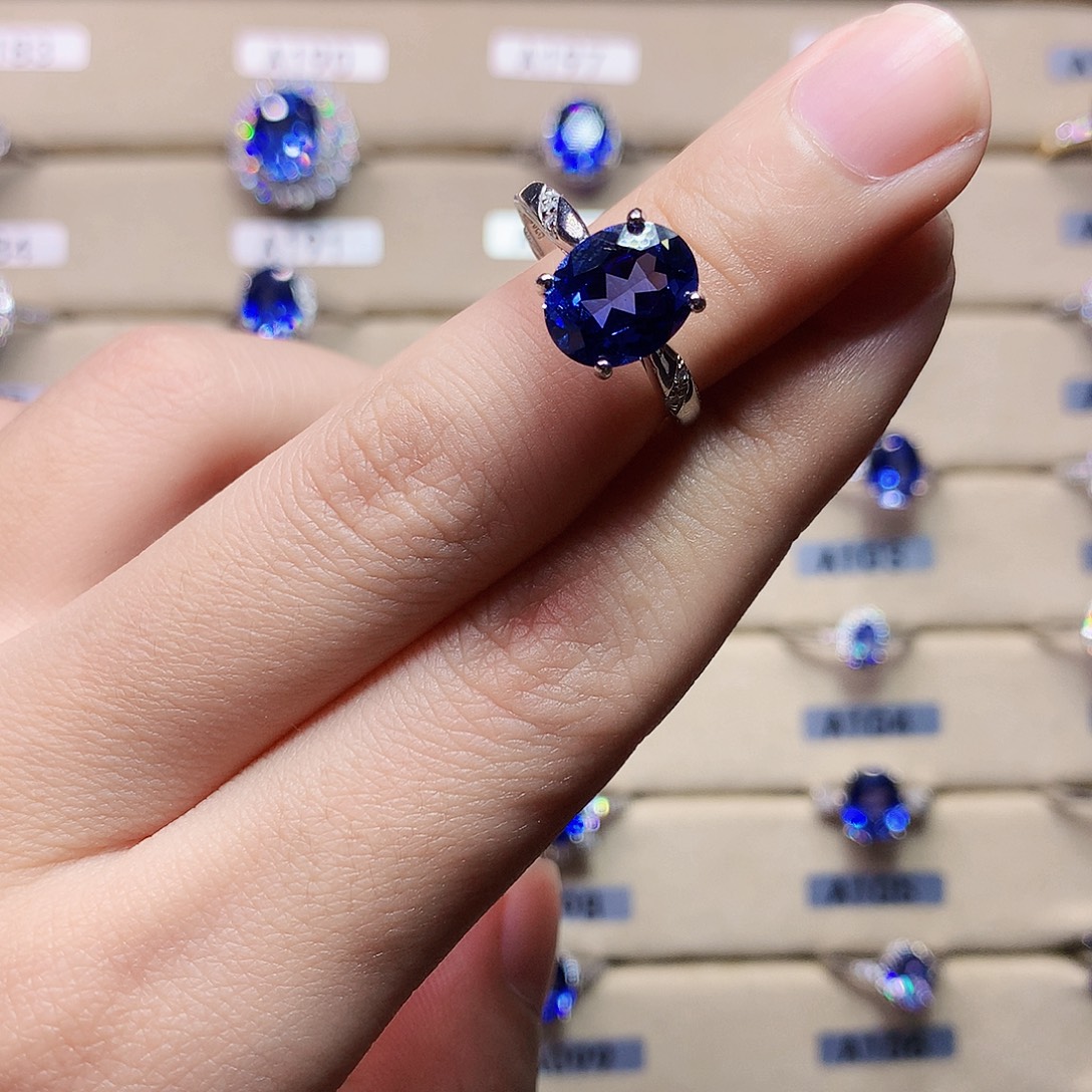 戒指蓝宝石银S925镶嵌