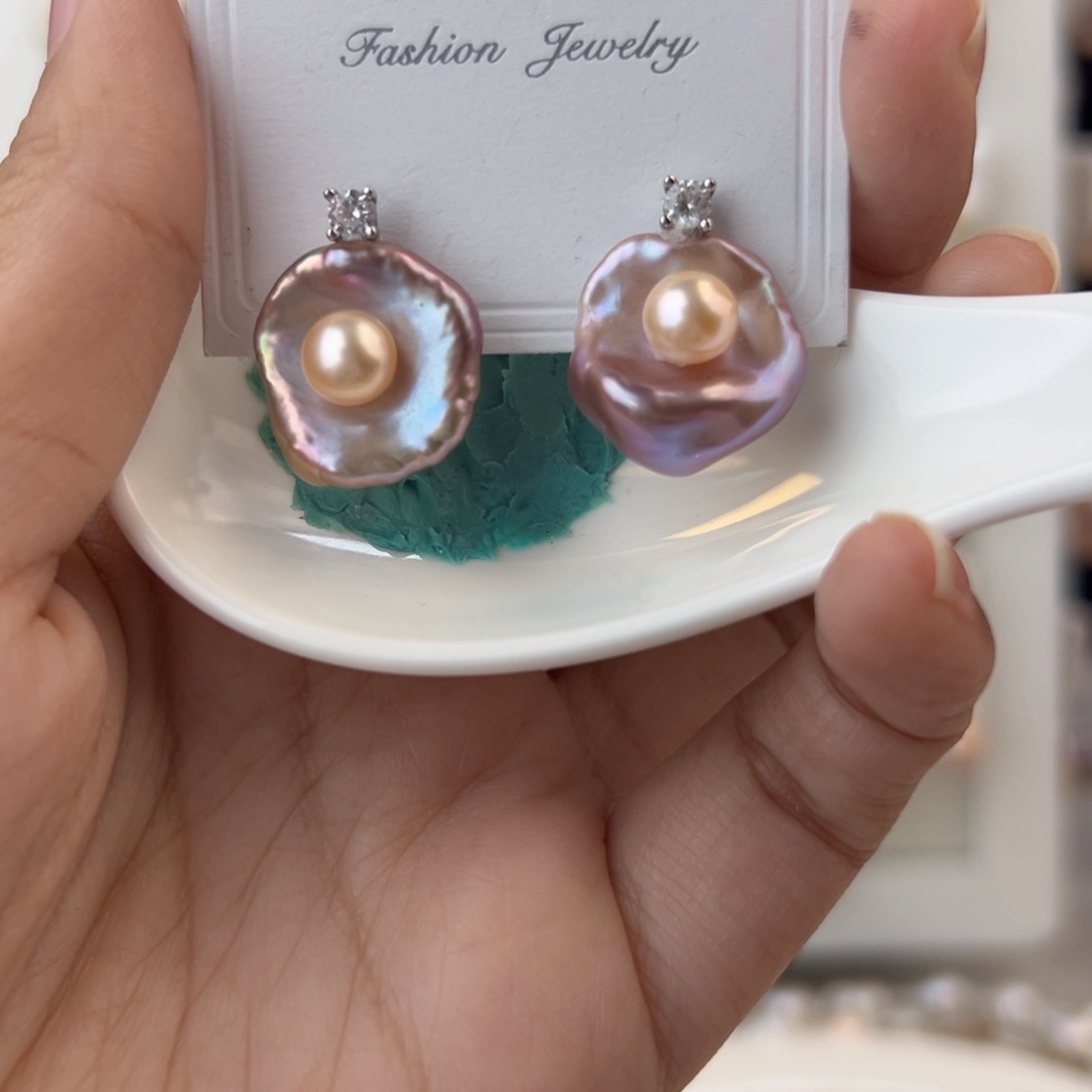 淡水珍珠耳饰银S925镶嵌